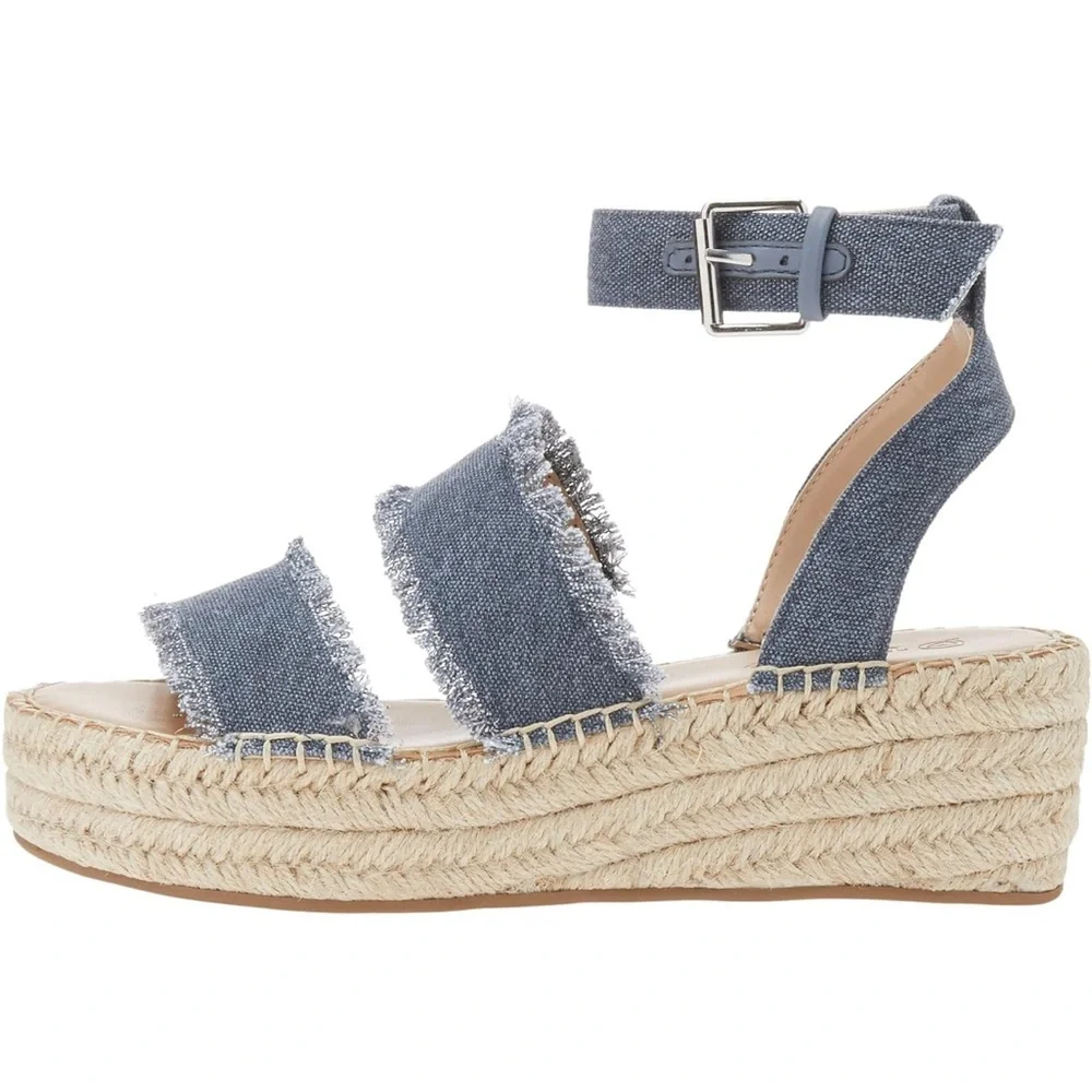 Casual Frayed Blue Espadrille Sandals The Drop - Picture 6 of 7